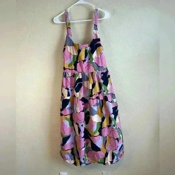 Ava & Viv Floral pink Print Smocked Tie Back Tiered Midi Dress with pocket 2X - Picture 2 of 8